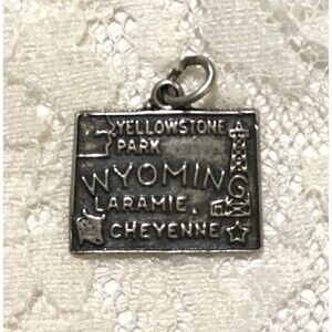 Vintage Wyoming Charm Sterling Silver Bracelet Charm marked Sterling